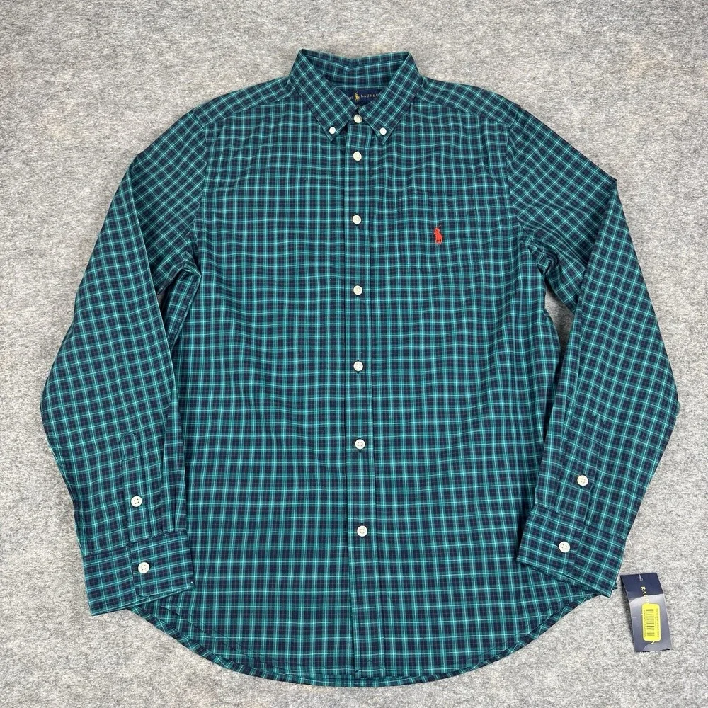 Ralph Lauren Button Down Shirt Long Sleeve Plaid Blue Pocket Boys XL